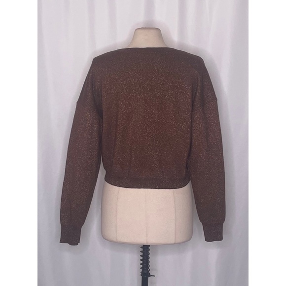 ANTHROPOLOGIE Gemini Metallic Shimmer Sweater Cropped Twist Front Knitwear Large - Picture 8 of 12